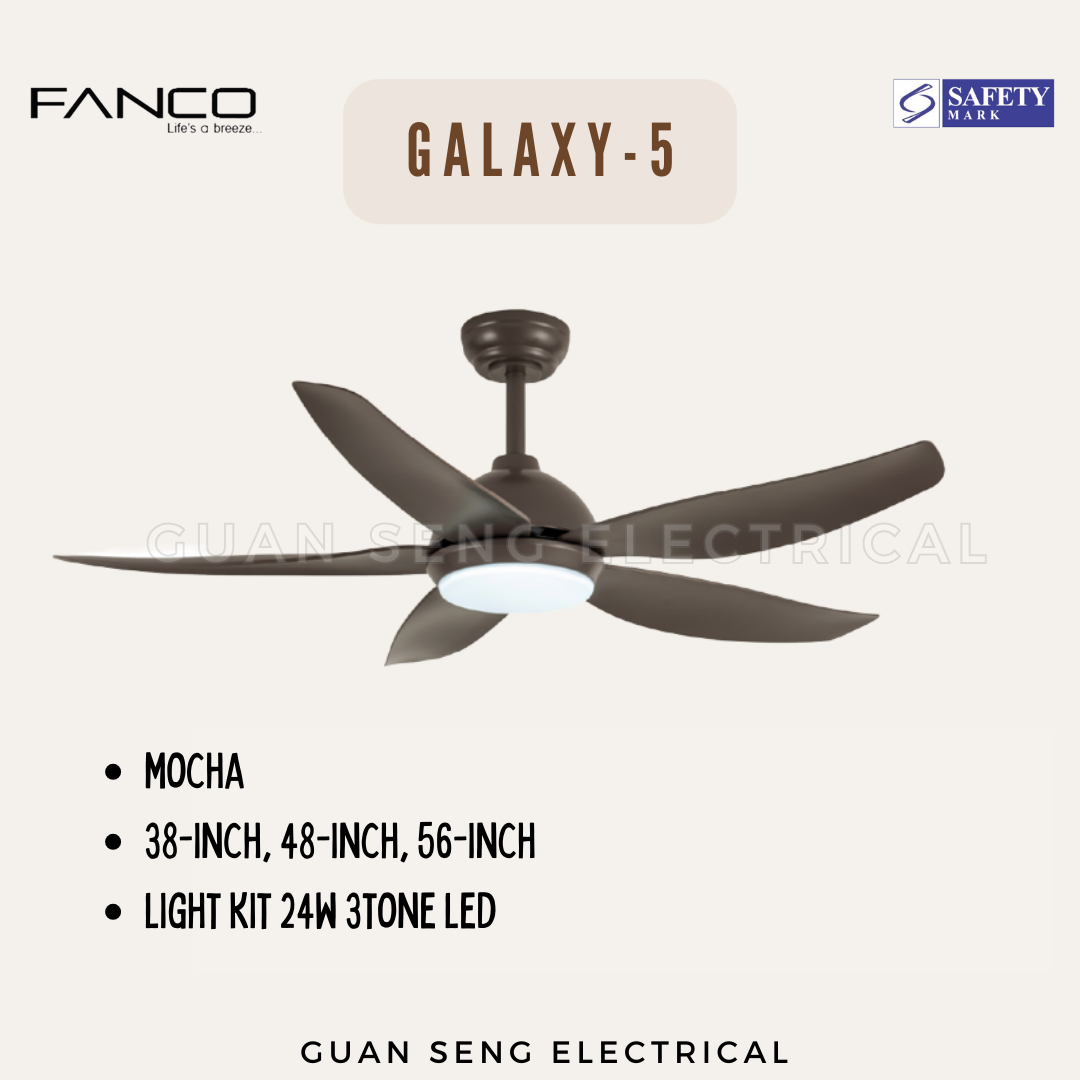 FANCO Galaxy-5 38" 48" 56" DC Motor Ceiling Fan with 3 Tone LED Light Kit and Remote Control