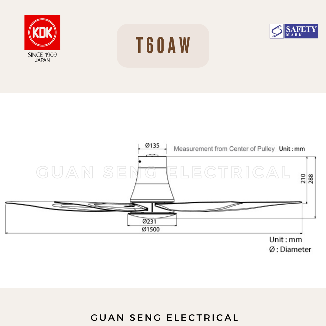 KDK T60AW DC Motor Ceiling Fan with Remote Control