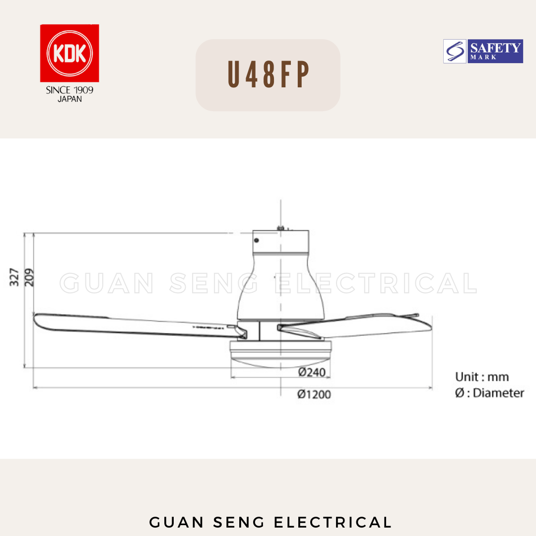 KDK U48FP DC Motor Ceiling Fan with LED Light Kit and Remote Control