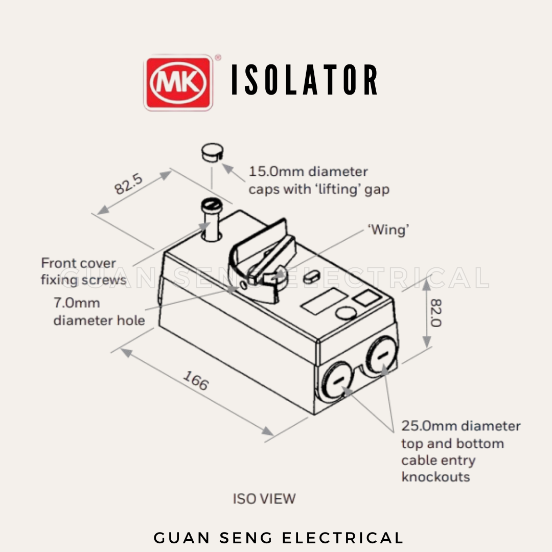 MK Isolator Switch 20A Weatherproof Double Pole 2 Pole M4418