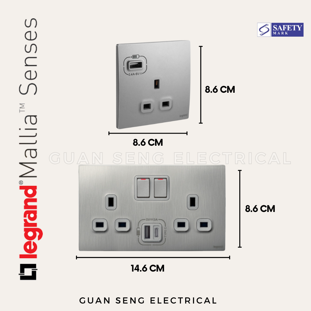 Legrand Mallia Senses Socket with USB White Dark Silver Champagne Matt Black