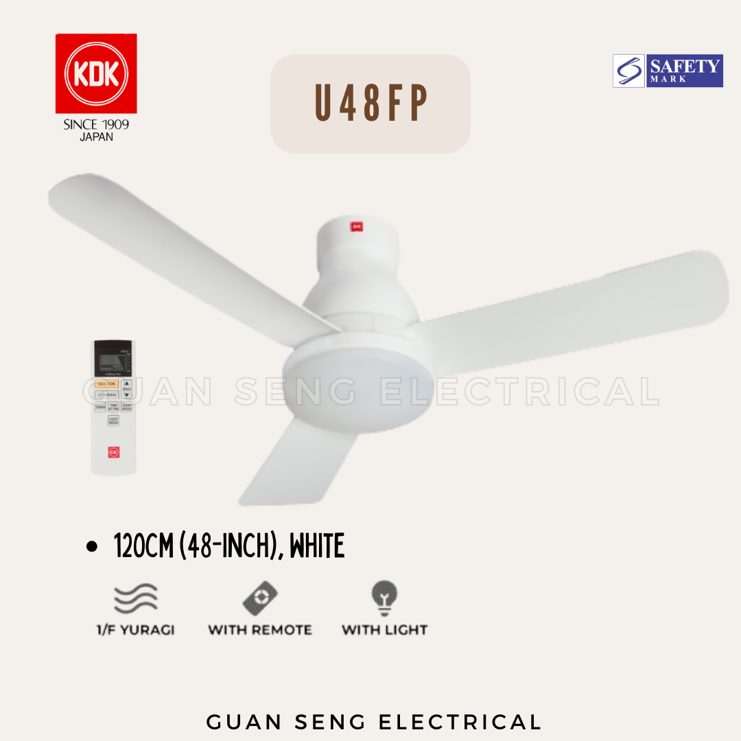 KDK U48FP DC Motor Ceiling Fan with LED Light Kit and Remote Control