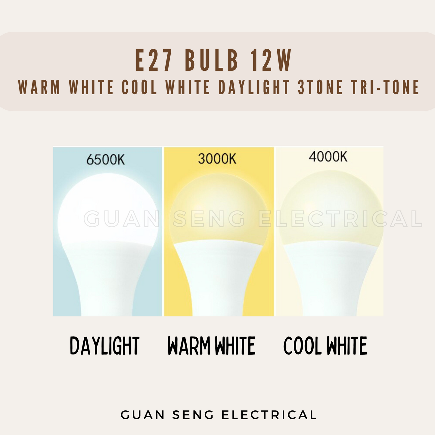 E27 Lightbulb 12W Warm White Cool White Daylight 3Tone Tri-tone