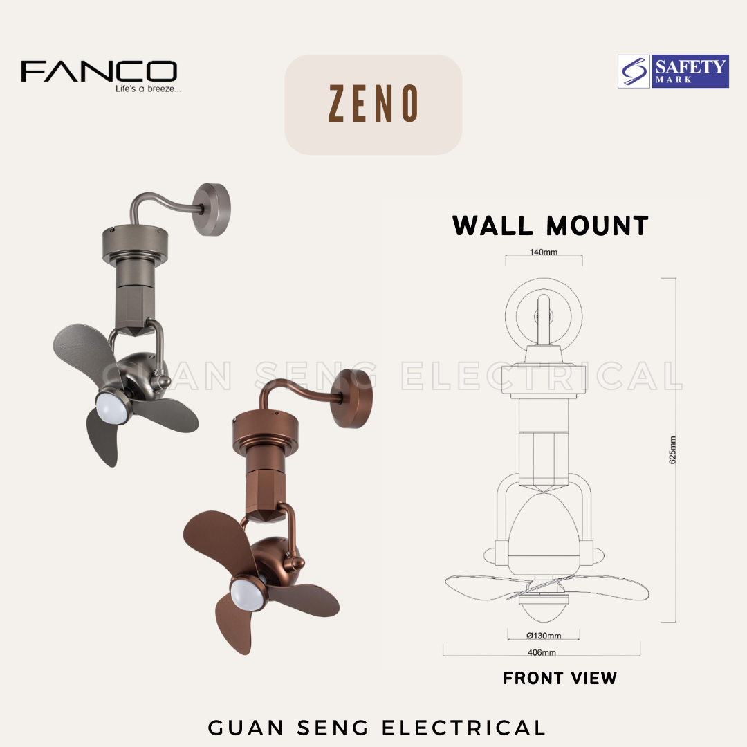FANCO ZENO 16" DC Motor Ceiling / Wall Mounting Fan with Dimmable LED Light