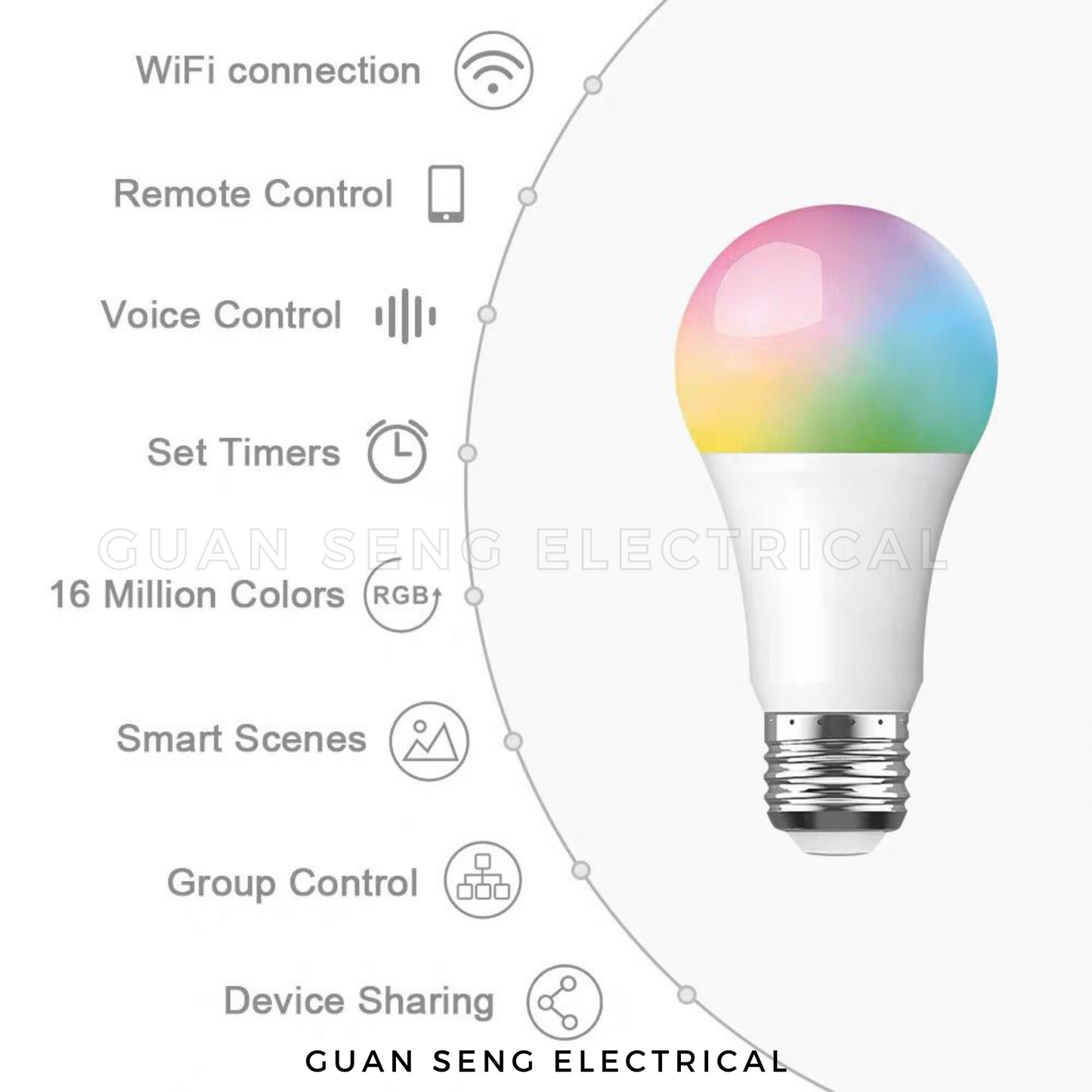 E27 WIFI Smart LED Bulb RGB+C+W Dimmable 9W Works with Google Home Amazon Alexa