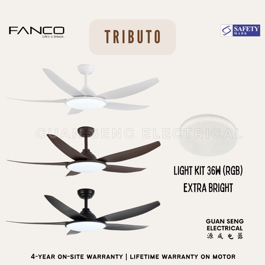 FANCO Tributo 46" 56" DC Motor Ceiling Fan with 3 Tone LED Light Kit and Remote Control