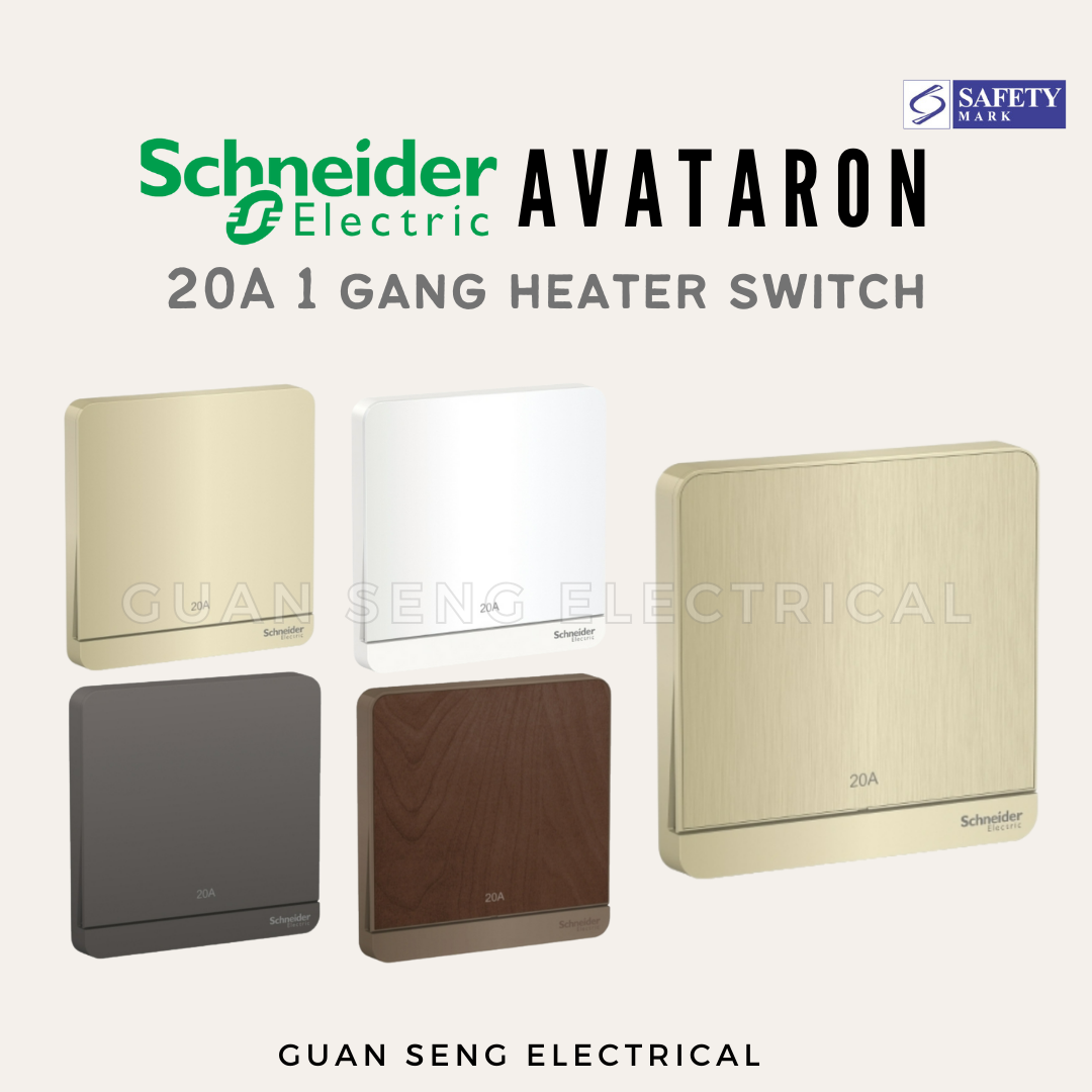 Schneider AvatarON 20A Water Heater Double Pole Switch White Dark Grey Dark Wood Wine Gold Hairline Gold
