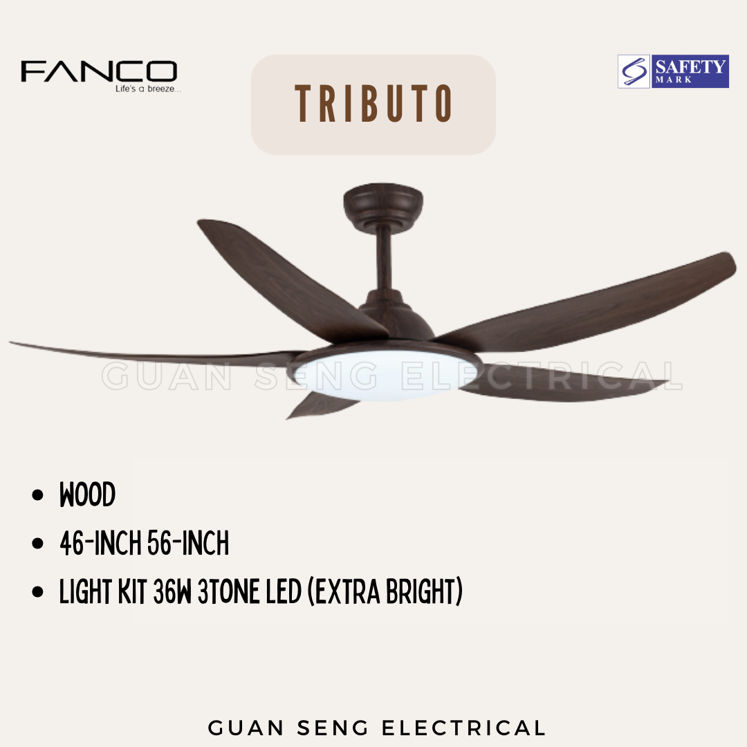 FANCO Tributo 46" 56" DC Motor Ceiling Fan with 3 Tone LED Light Kit and Remote Control