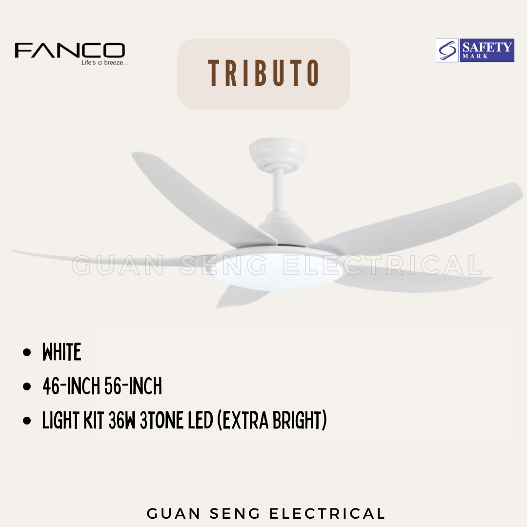 FANCO Tributo 46" 56" DC Motor Ceiling Fan with 3 Tone LED Light Kit and Remote Control