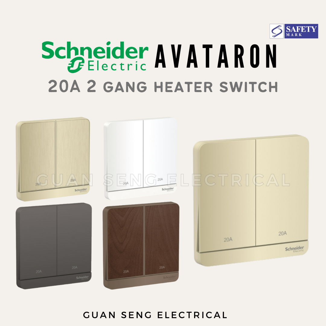Schneider AvatarON 20A Water Heater Double Pole Switch White Dark Grey Dark Wood Wine Gold Hairline Gold