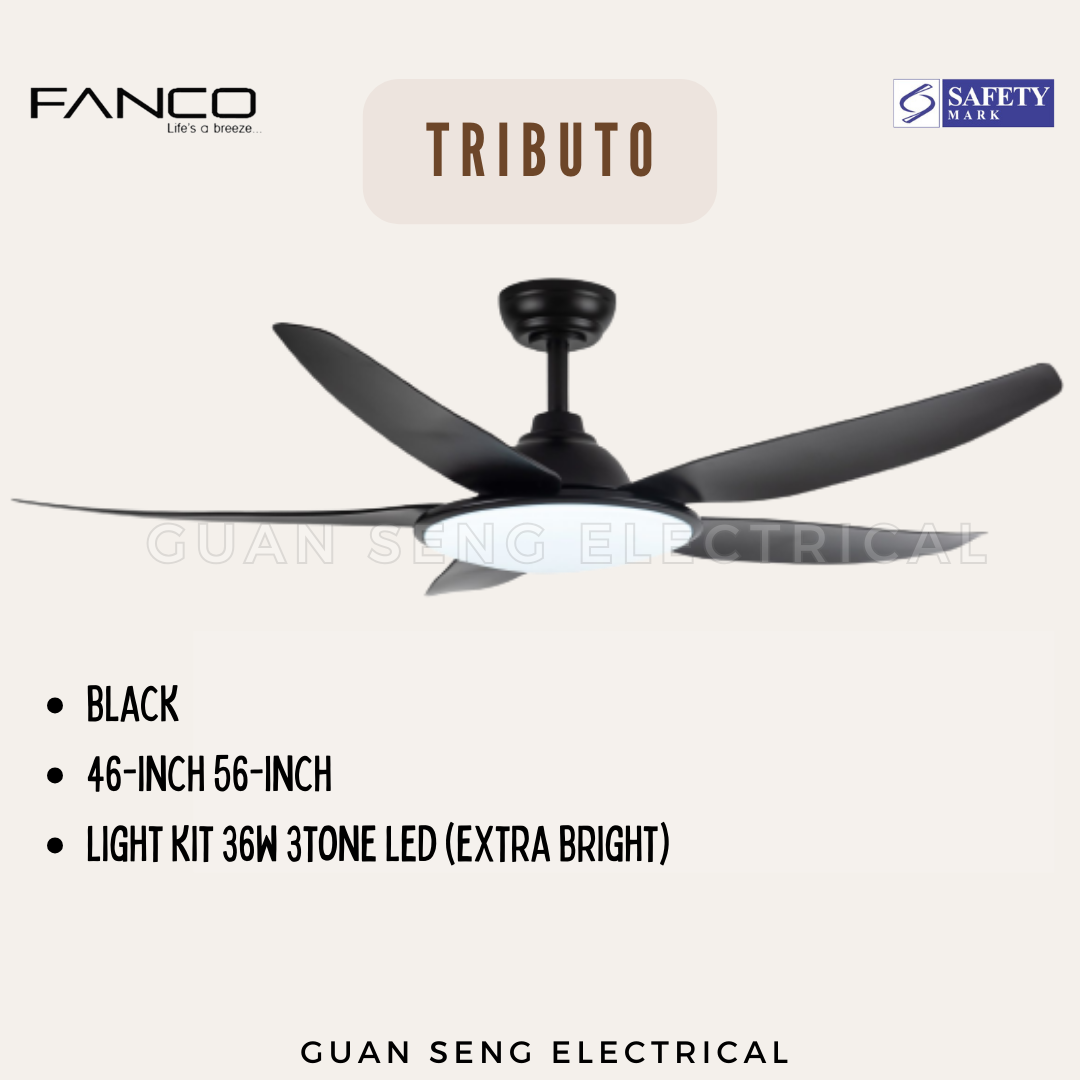 FANCO Tributo 46" 56" DC Motor Ceiling Fan with 3 Tone LED Light Kit and Remote Control