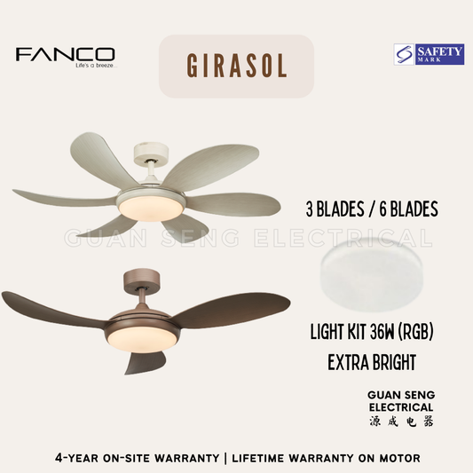 FANCO Girasol 46" DC Motor Ceiling Fan with 3 Tone LED Light Kit and Remote Control