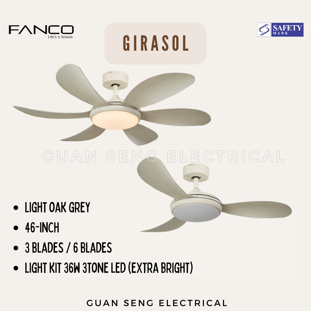 FANCO Girasol 46" DC Motor Ceiling Fan with 3 Tone LED Light Kit and Remote Control