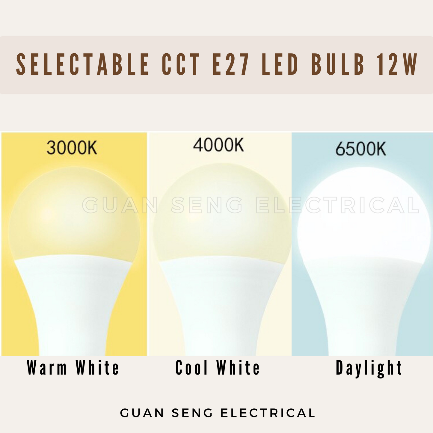 Selectable CCT E27 LED Bulb 12W Warm White Cool White Daylight