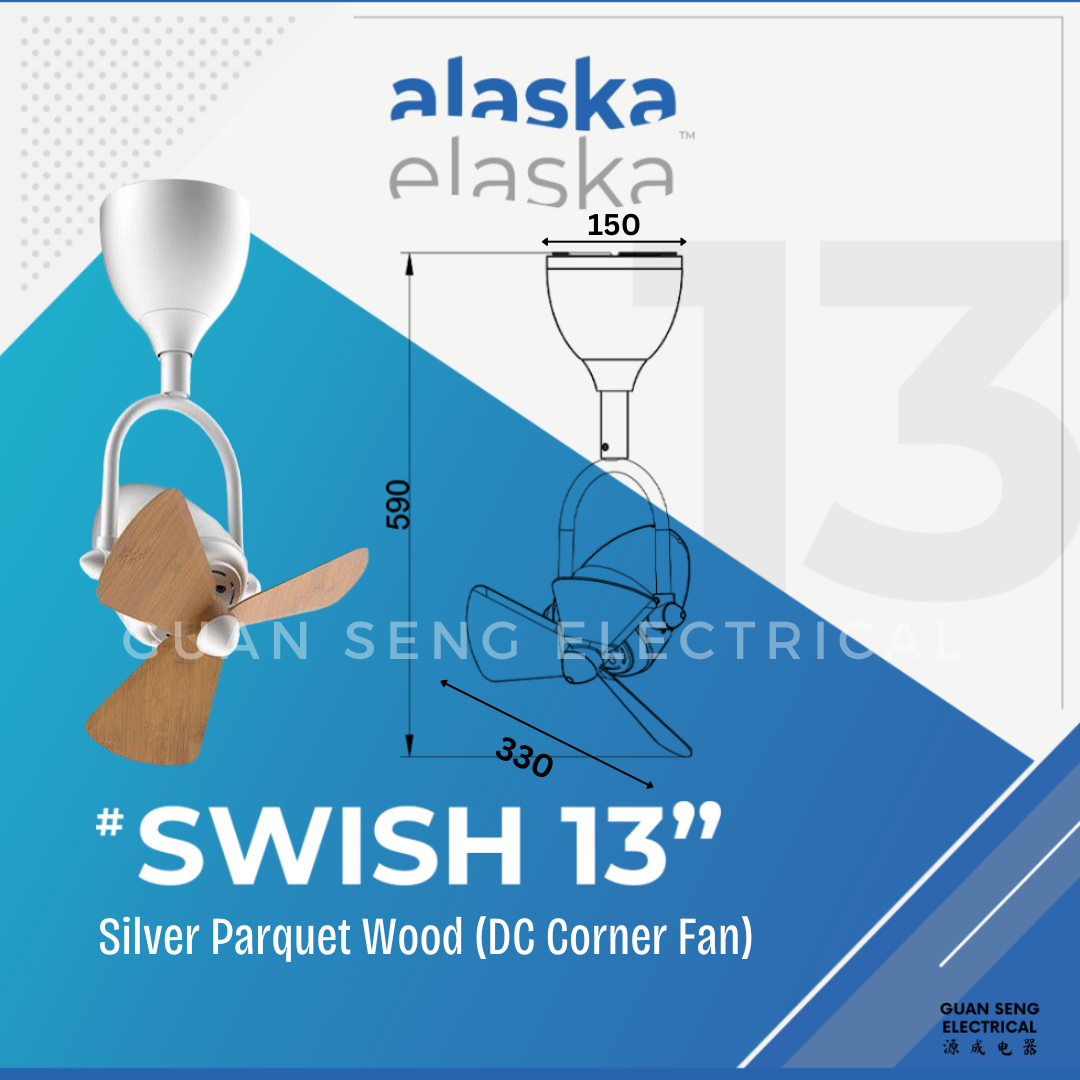 ALASKA SWISH 13″ Corner DC Ceiling Fan