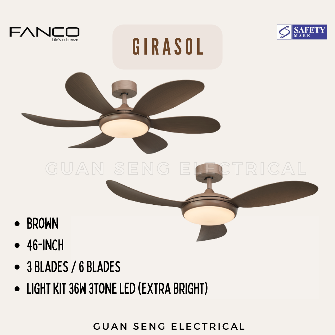 FANCO Girasol 46" DC Motor Ceiling Fan with 3 Tone LED Light Kit and Remote Control