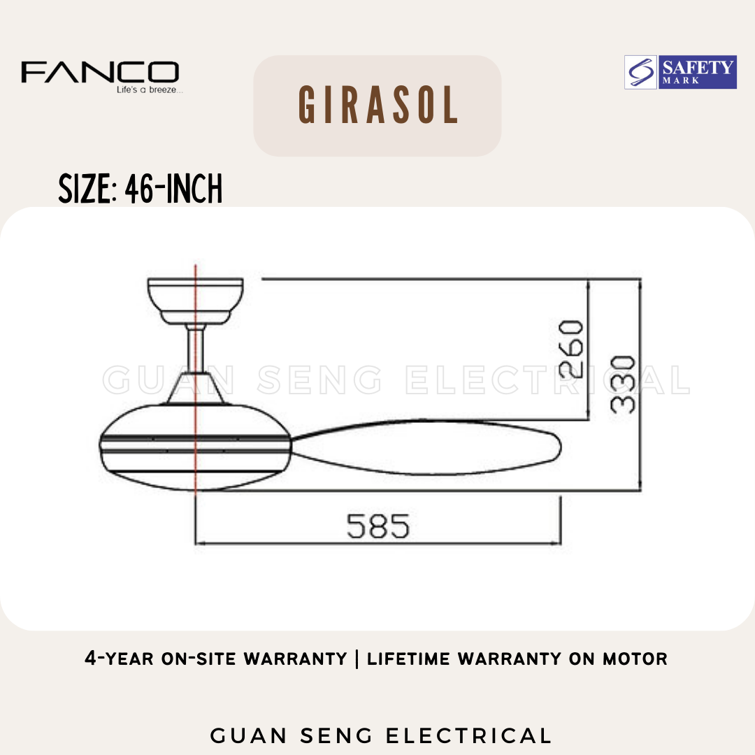 FANCO Girasol 46" DC Motor Ceiling Fan with 3 Tone LED Light Kit and Remote Control
