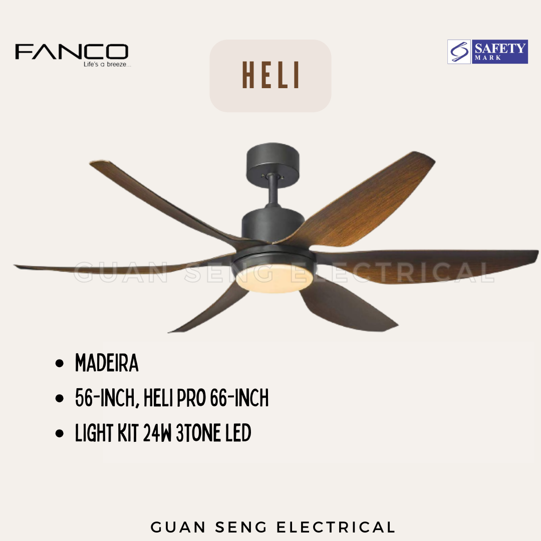 FANCO Heli 56" DC Motor Ceiling Fan with 3 Tone LED Light Kit and Remote Control