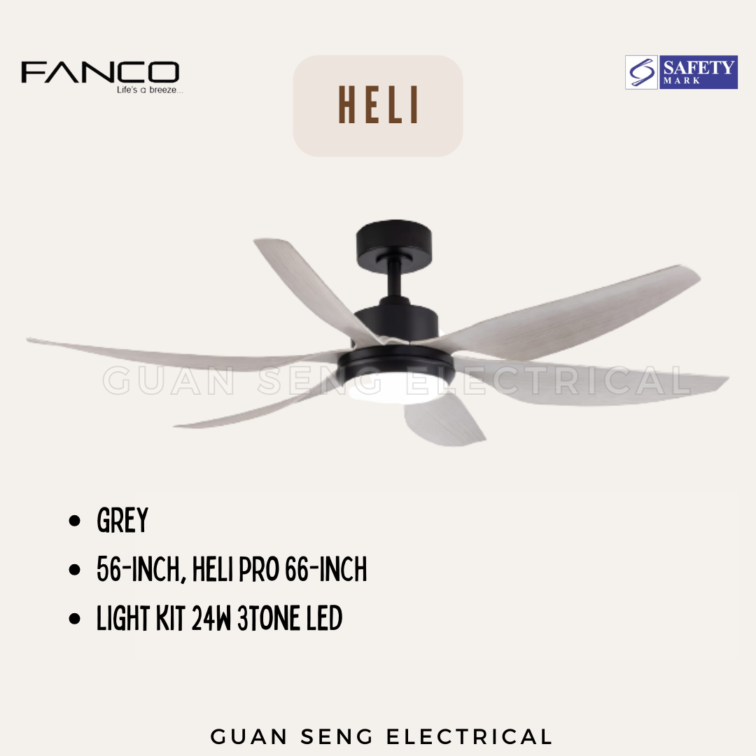 FANCO Heli 56" DC Motor Ceiling Fan with 3 Tone LED Light Kit and Remote Control