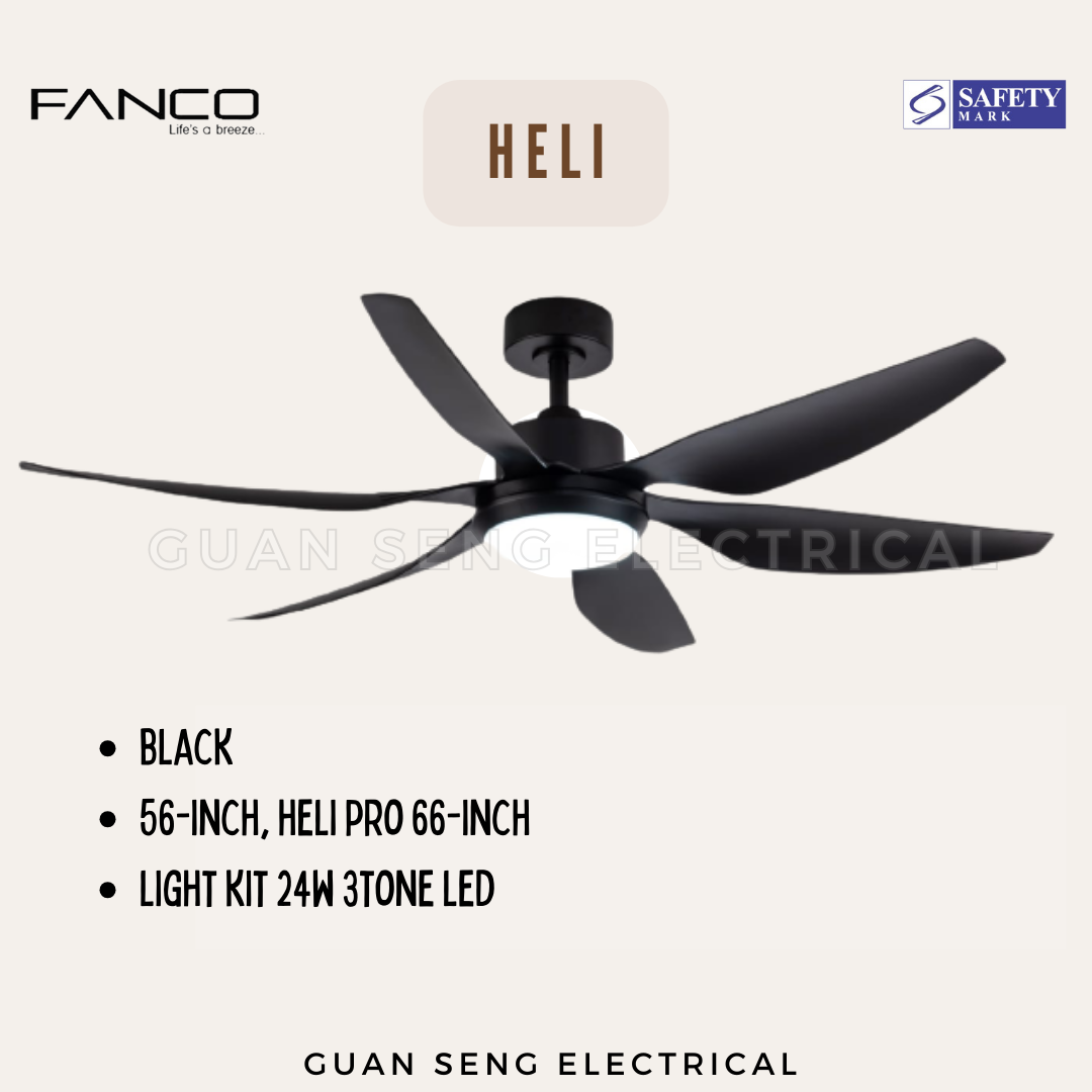 FANCO Heli 56" DC Motor Ceiling Fan with 3 Tone LED Light Kit and Remote Control