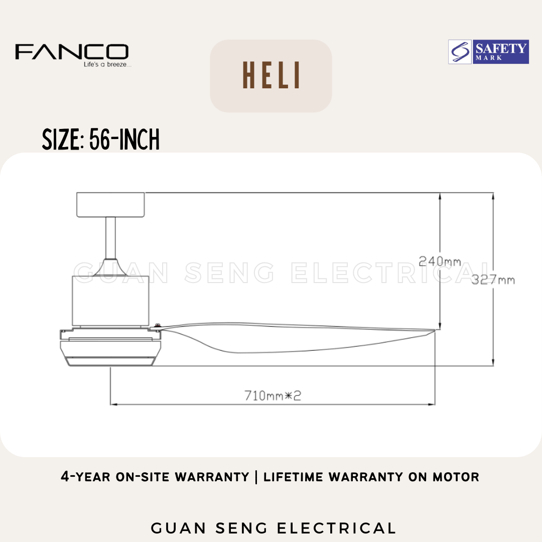 FANCO Heli 56" DC Motor Ceiling Fan with 3 Tone LED Light Kit and Remote Control