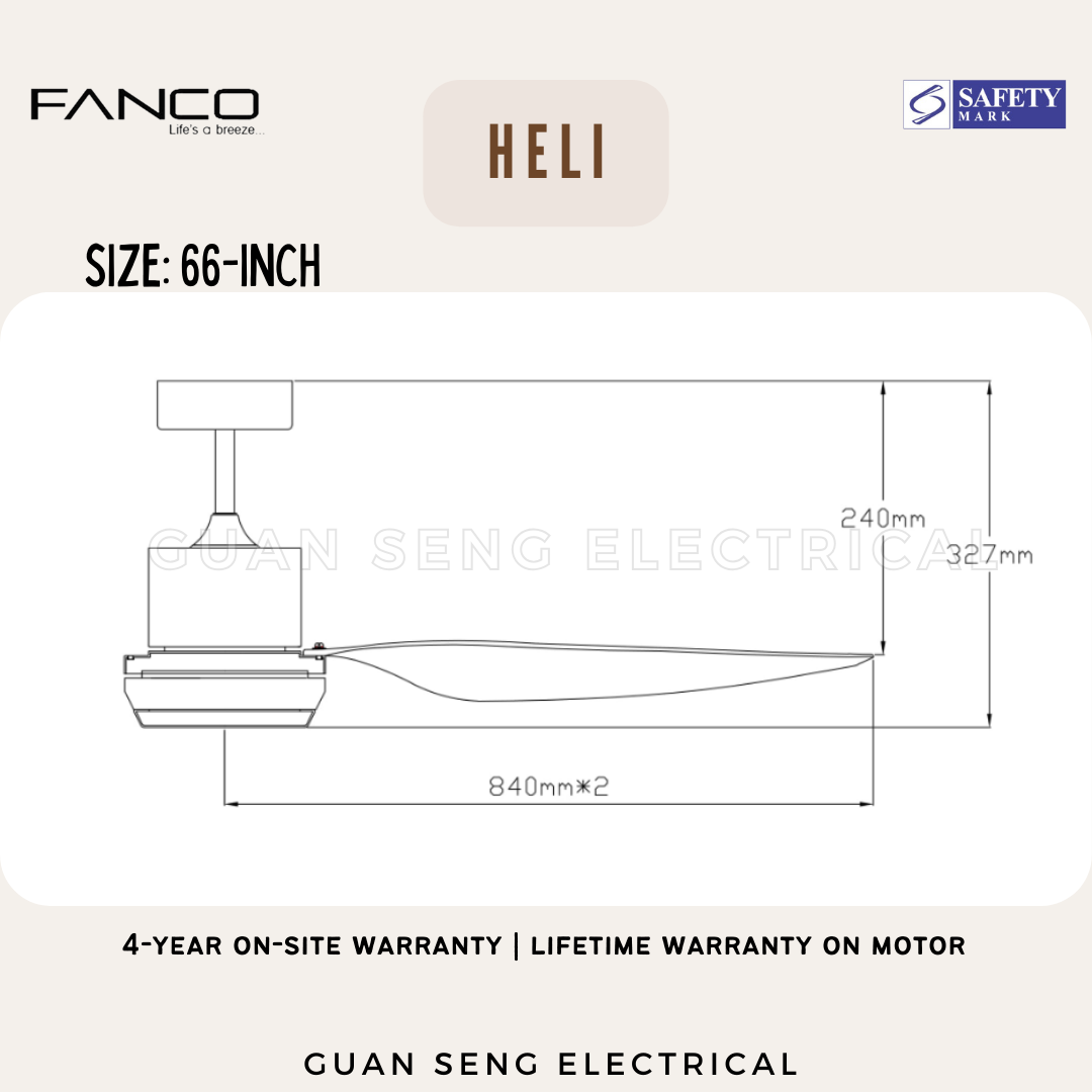 FANCO Heli 56" DC Motor Ceiling Fan with 3 Tone LED Light Kit and Remote Control