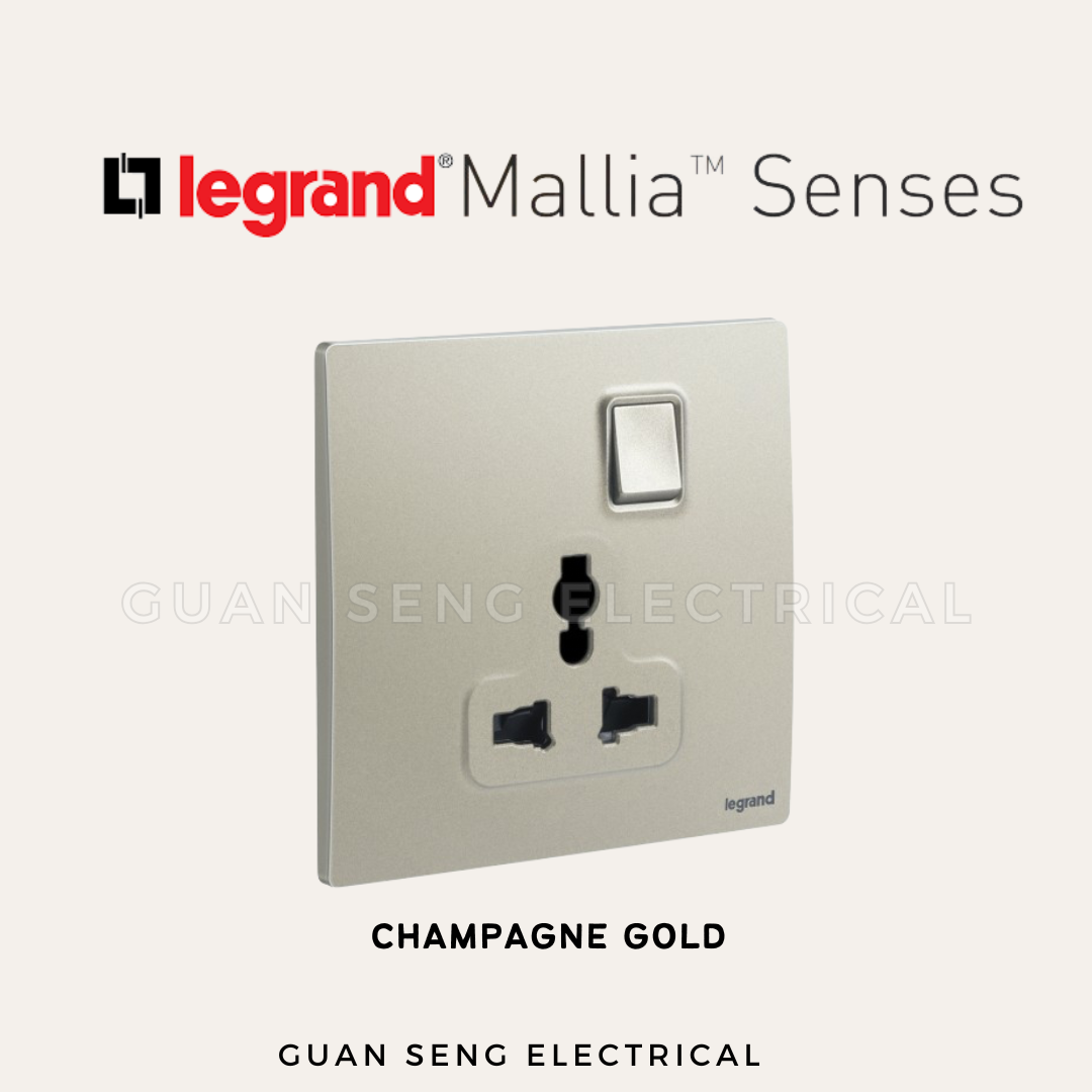 Legrand Mallia Senses Multistandard Socket White Dark Silver Champagne Matt Black | Guan Seng Electrical