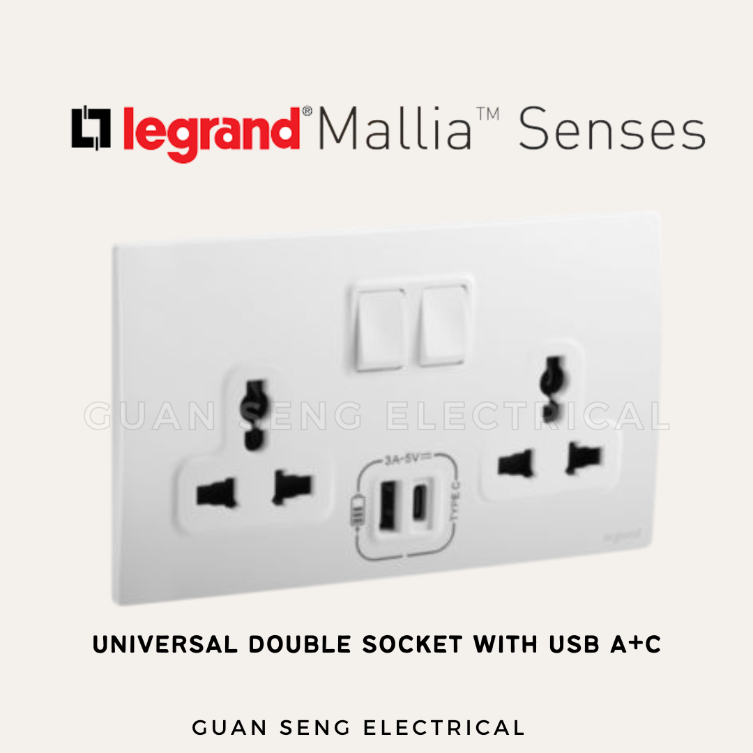 Legrand Mallia Senses Multistandard Socket White Dark Silver Champagne Matt Black | Guan Seng Electrical