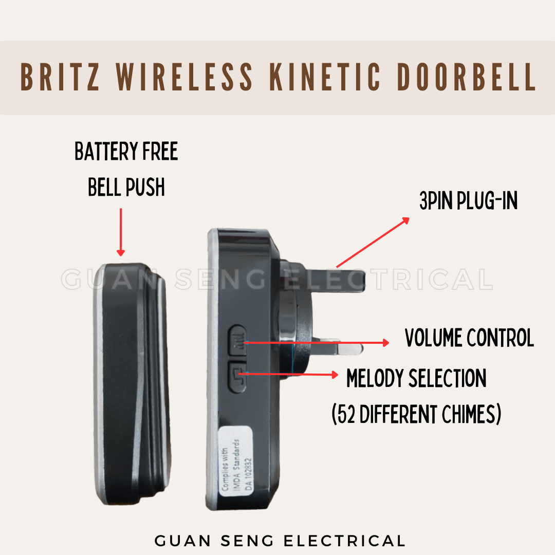 BRITZ Wireless Kinetic Doorbell K637AC K638AC