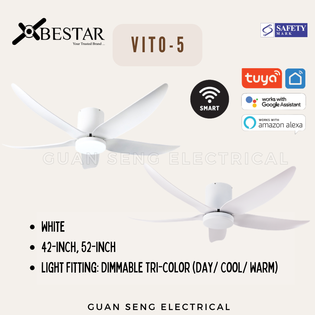 BESTAR VITO-5 42" 52" Hugger Smart Wifi Control DC Motor Ceiling Fan