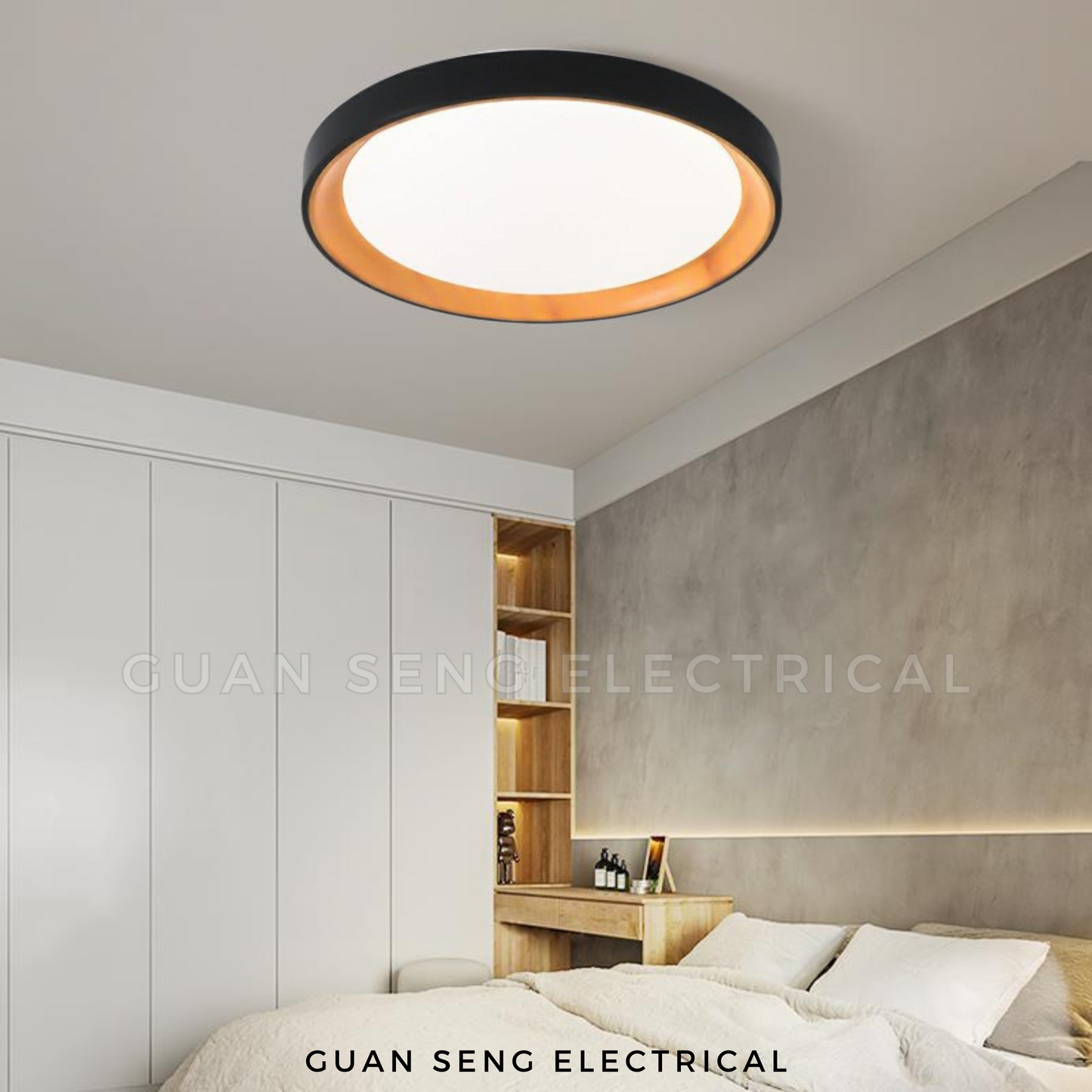 Nordic Ceiling Light with Inner Wood Print 36W Daylight 3Tone