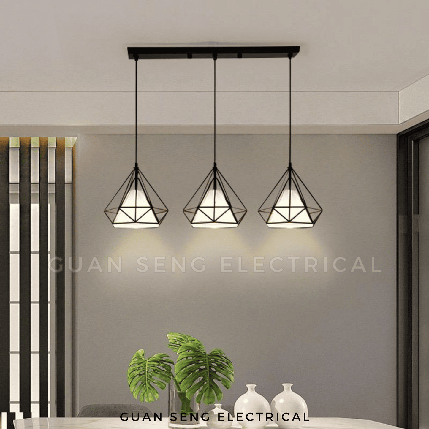 Diamond Pendant Light Black Gold E27 Bulb | Guan Seng Electrical