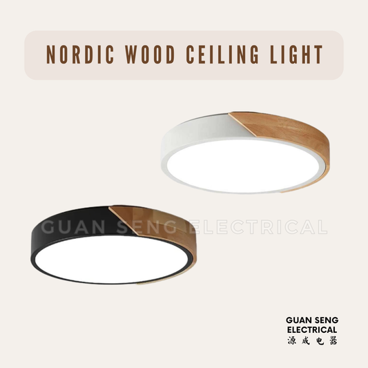 Nordic LED Ceiling Light Black White with Wood Frame 24W 36W 48W
