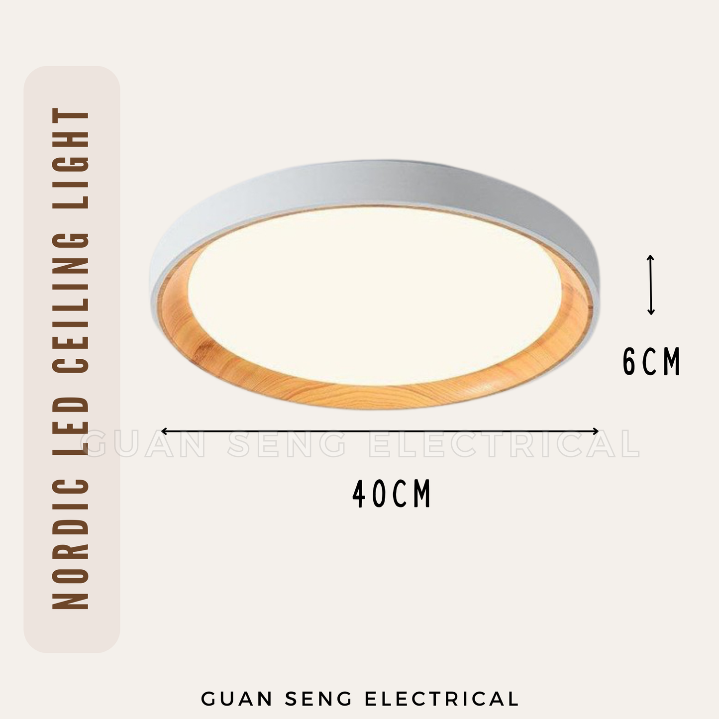 Nordic Ceiling Light with Inner Wood Print 36W Daylight 3Tone