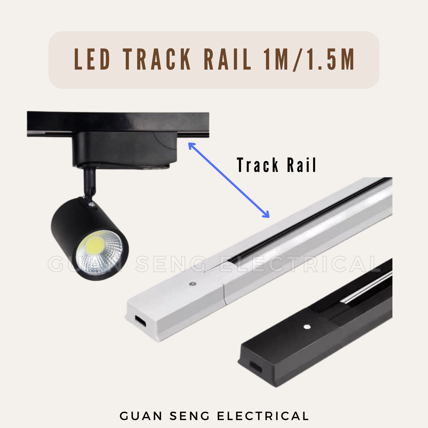 1M / 1.5M Aluminum Rail For Track light Black White