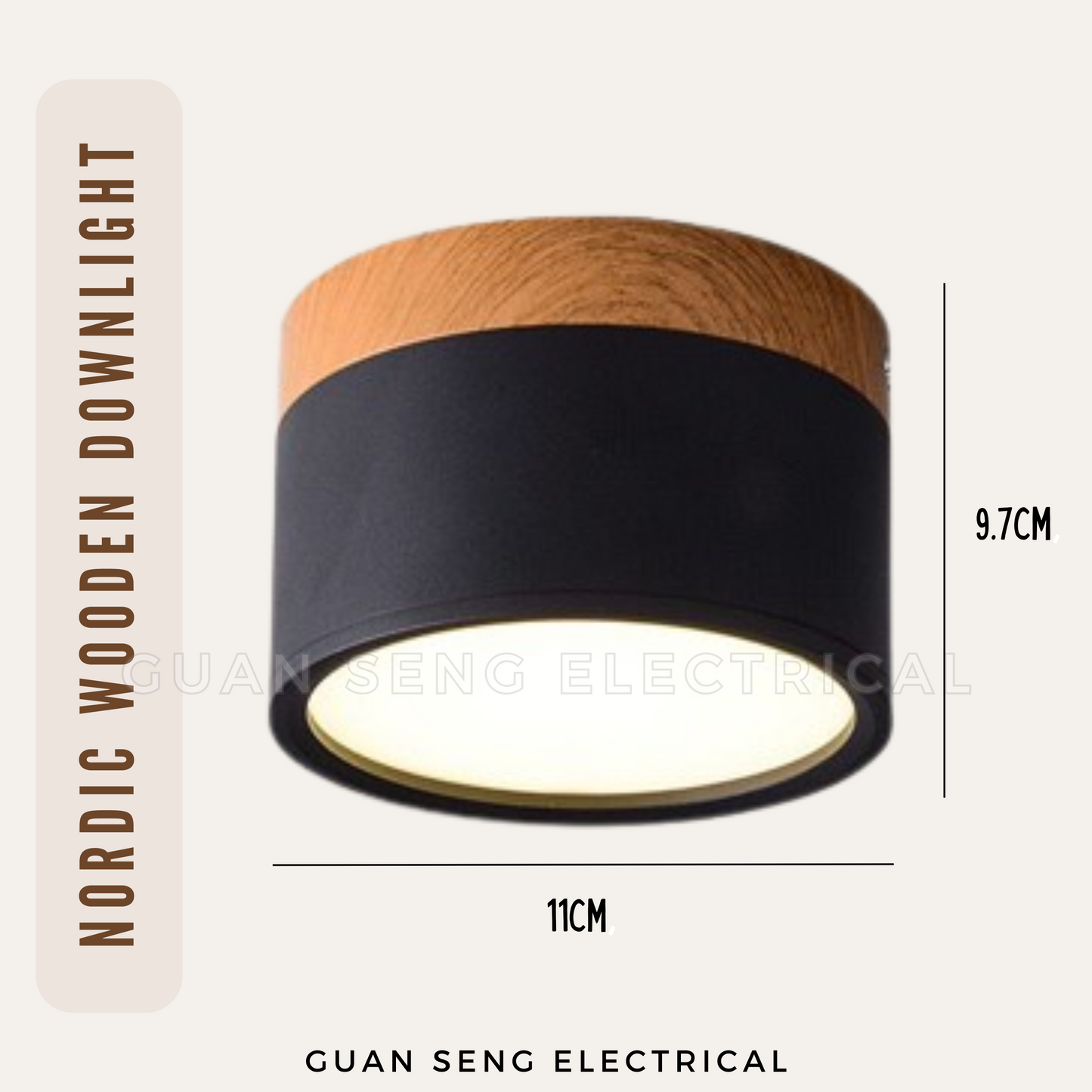 Nordic 15W LED Surface Downlight Black White with Wood 3Tone TriTone