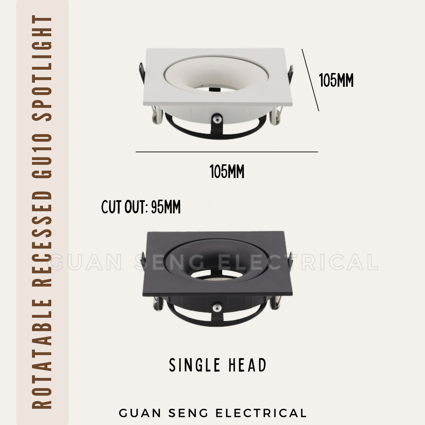 Rotatable Recessed GU10 Spotlight Downlight Double Head Square Double Axis Black White