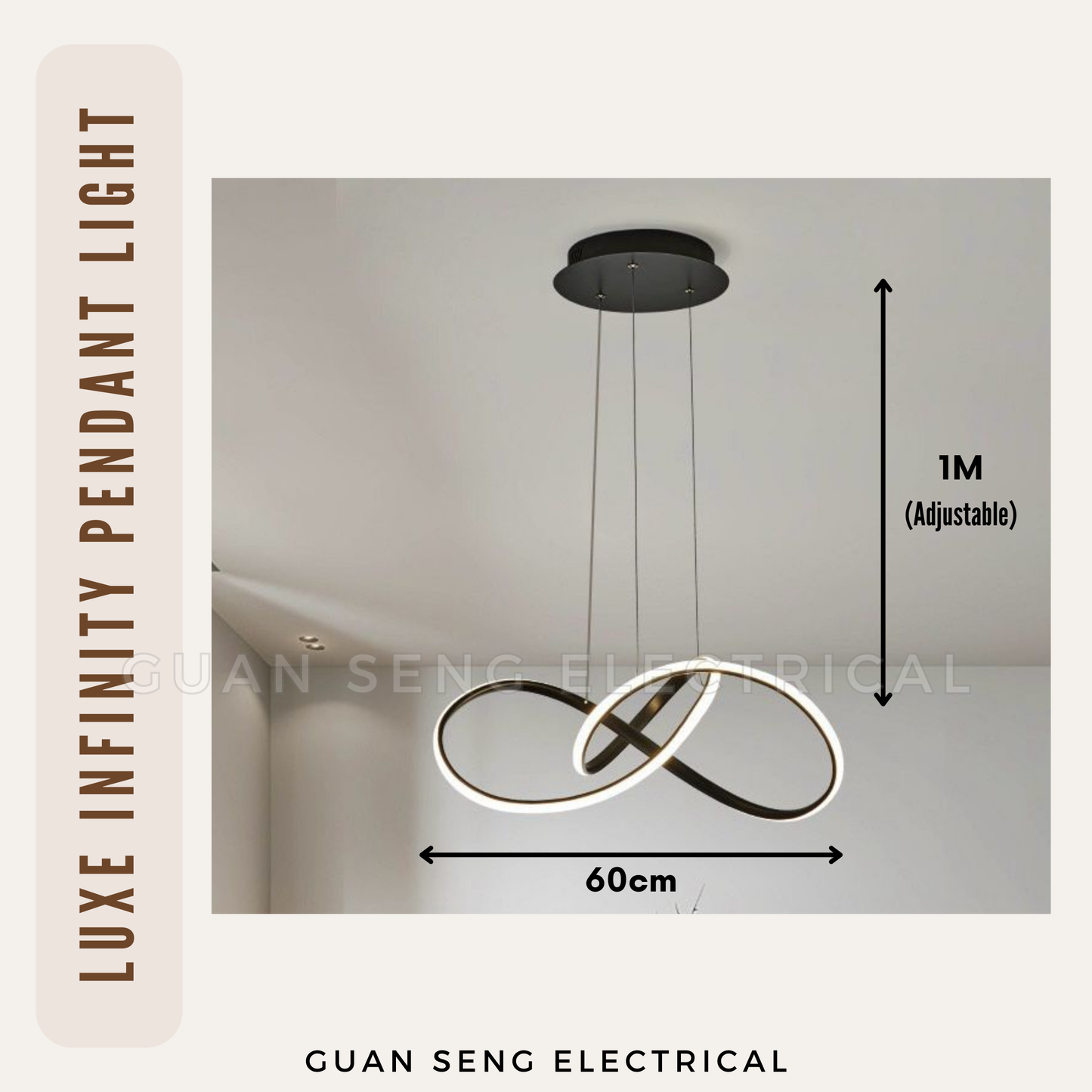 Luxe Infinity Pendant Light White Black Gold