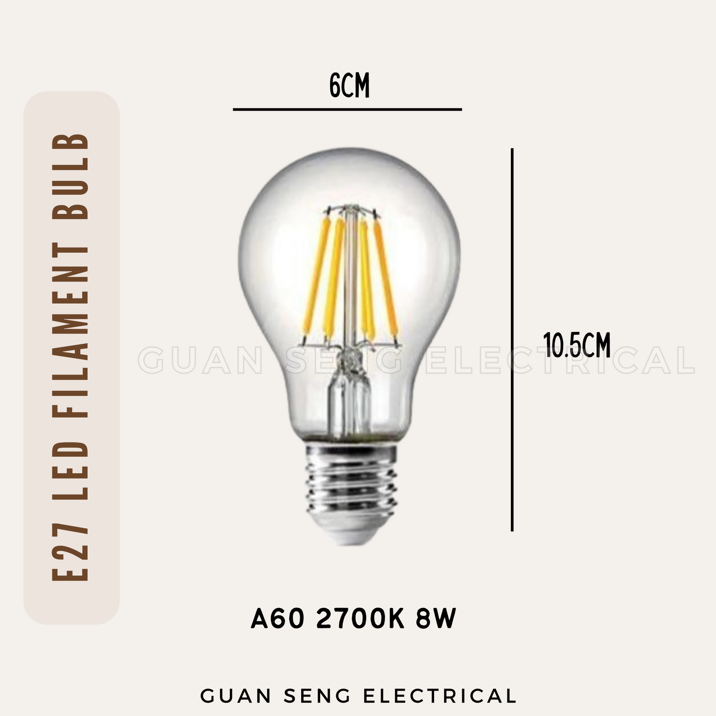 E27 LED Filament Lightbulb 8W A60 ST64