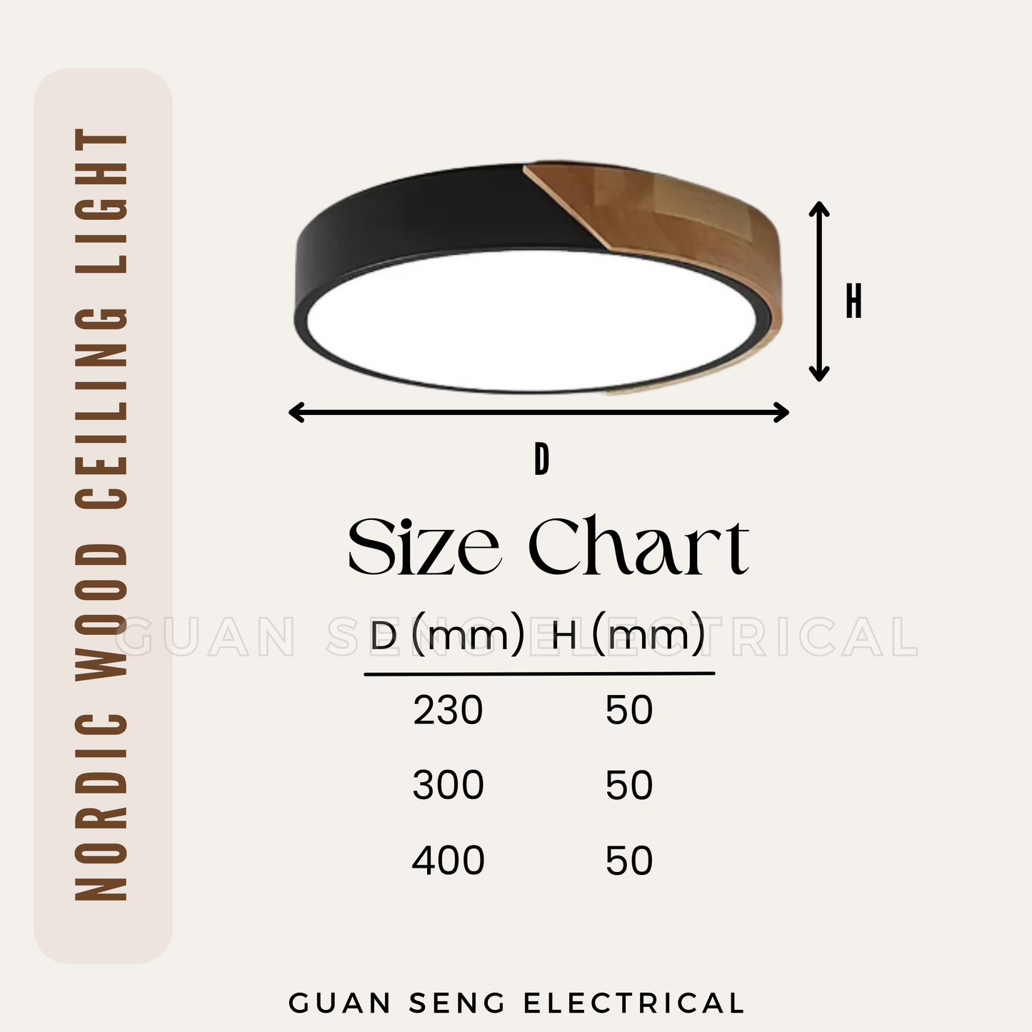 Nordic LED Ceiling Light Black White with Wood Frame 24W 36W 48W