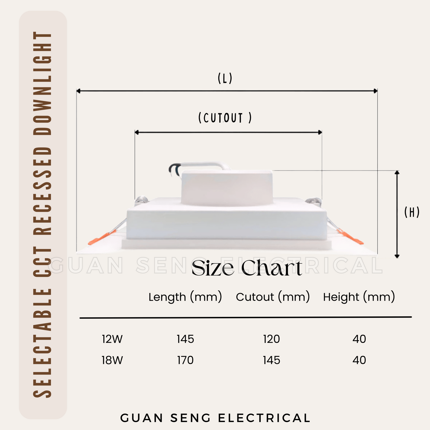 Selectable CCT Square Recessed Downlight 12W 18W