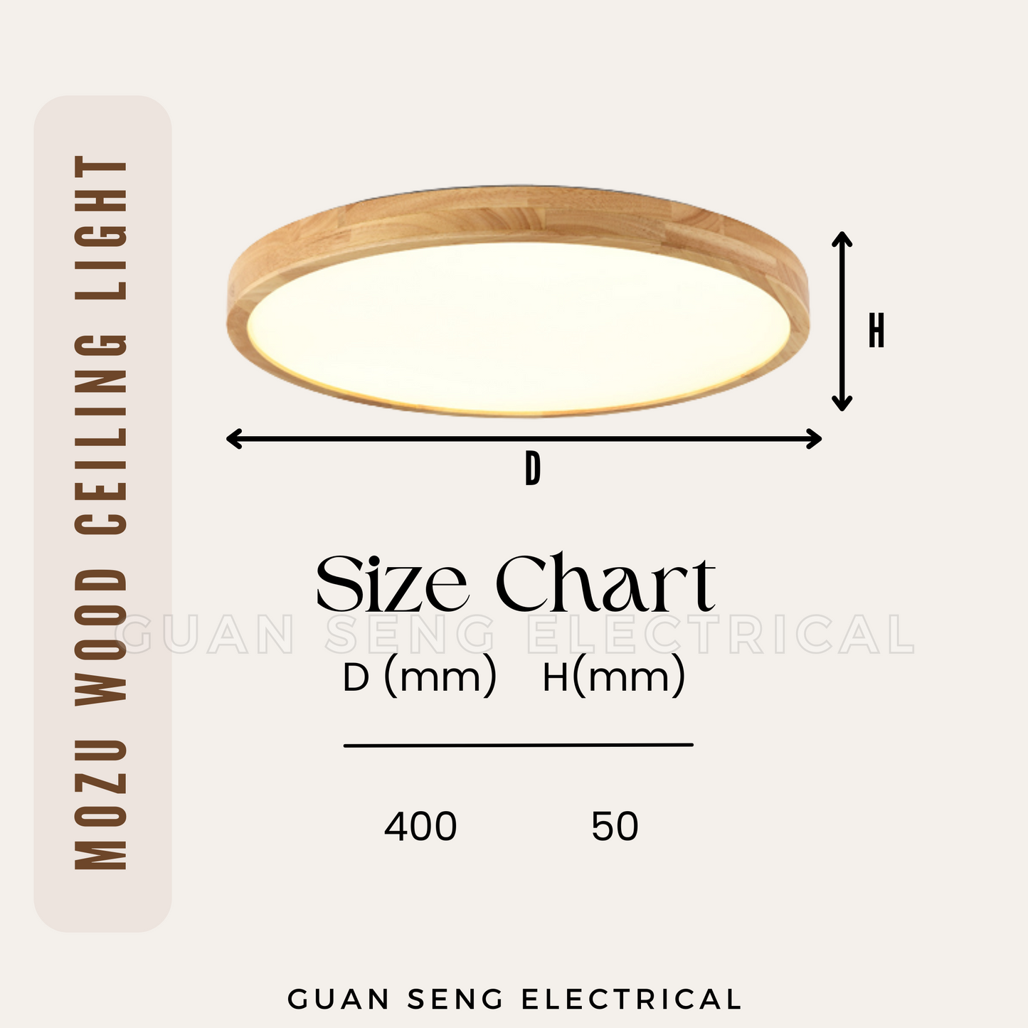 Mozu Real Wood Ceiling Light 36W - Daylight 3 Tone