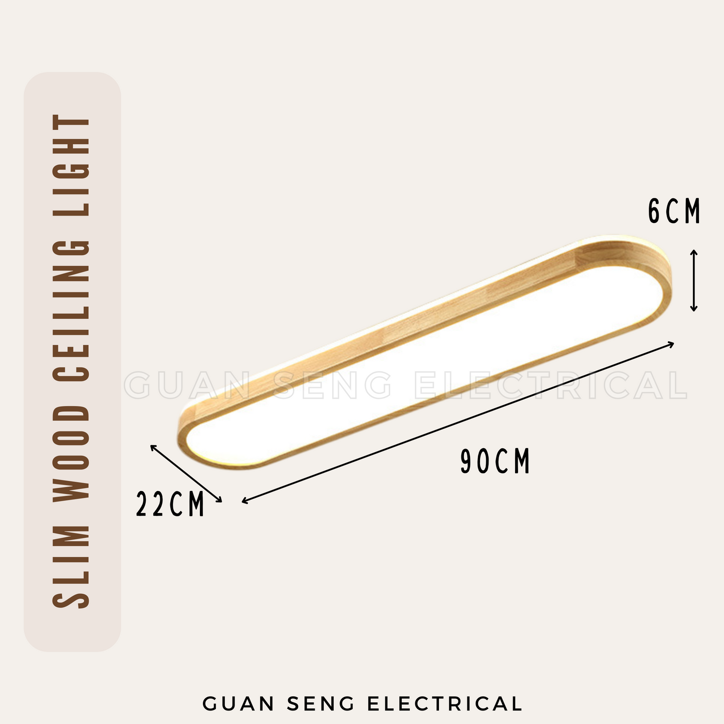 Slim Wood Ceiling Light Selectable CCT Tri-Tone