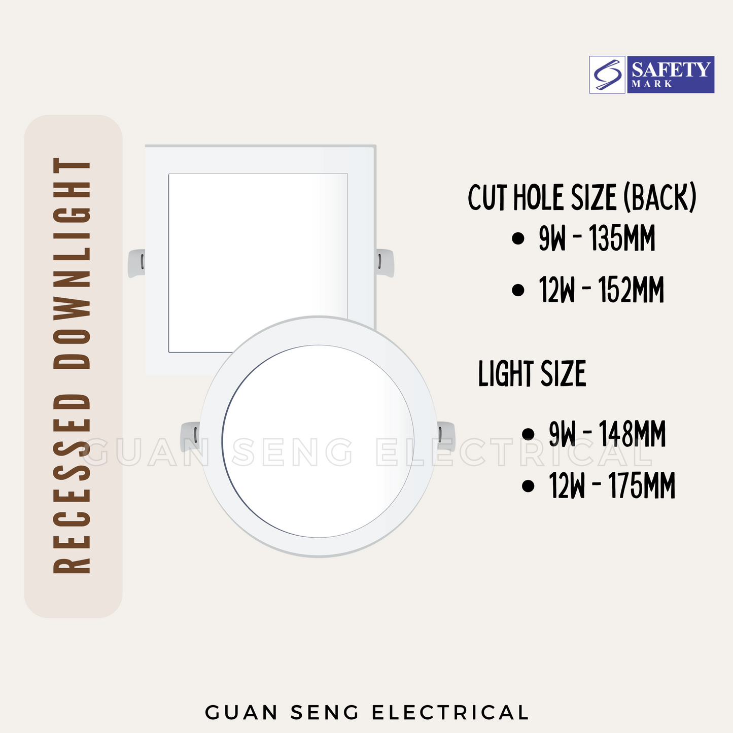 Recessed Downlight 9W 12W Square Round