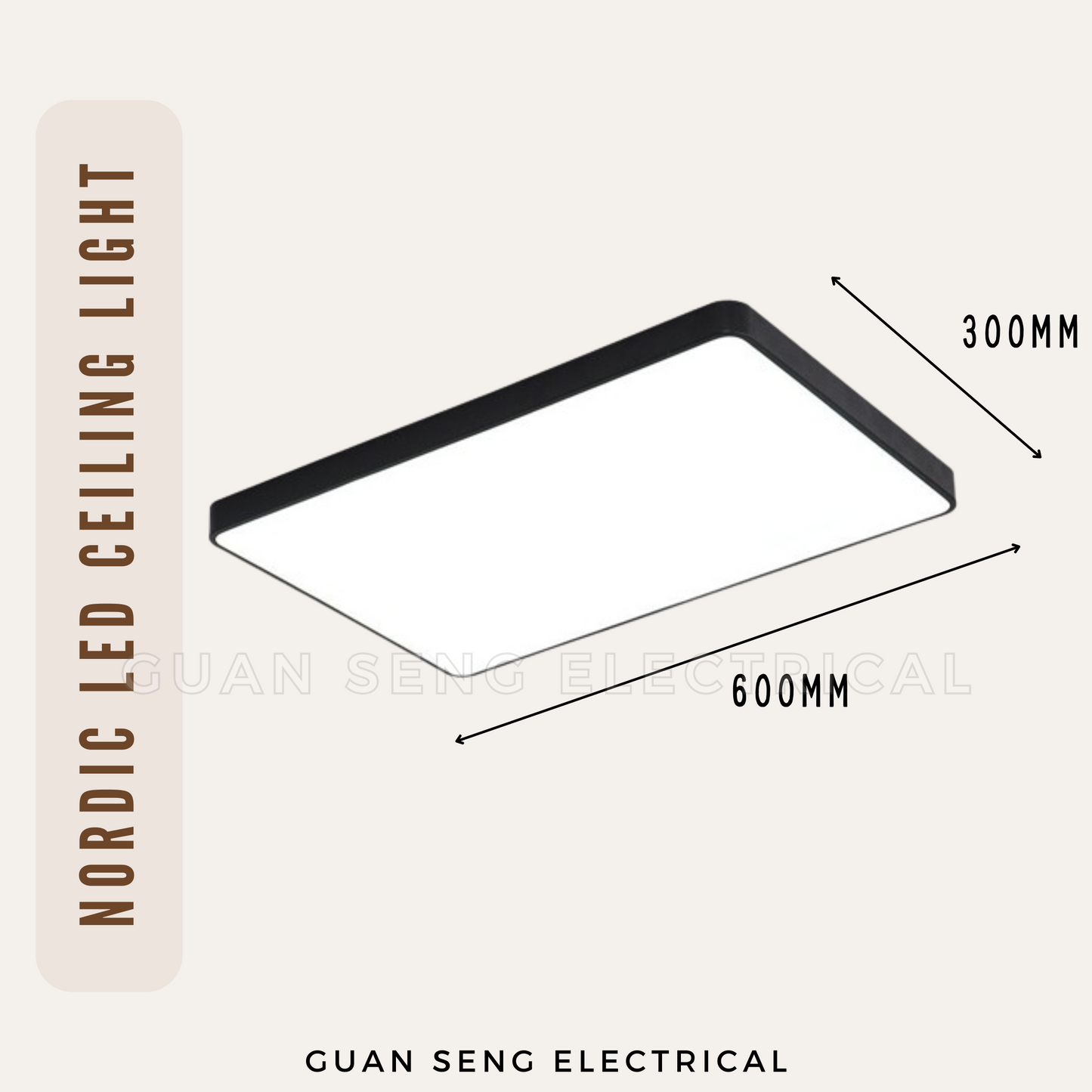 Nordic Black White Rectangle Ceiling Light Daylight 3Tone 48W