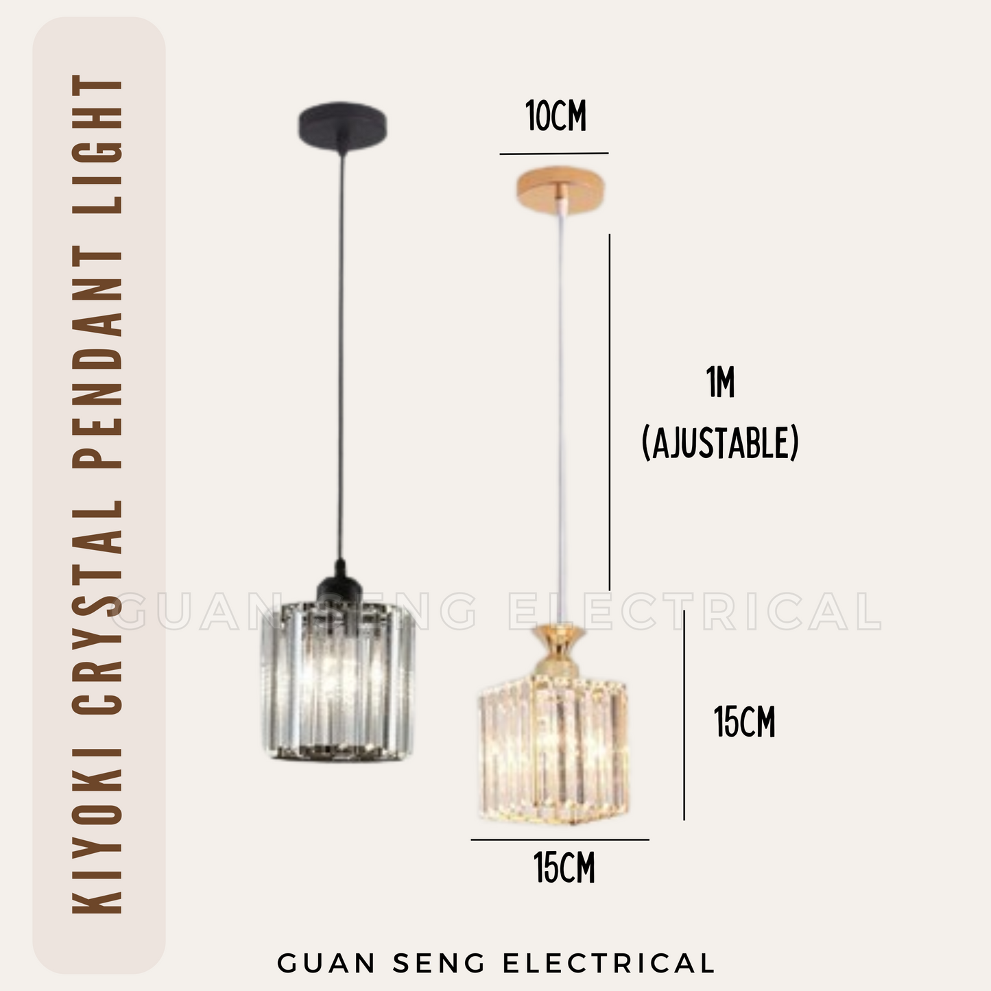 Kiyoki Crystal Single Pendant Light Black Gold E27 Bulb