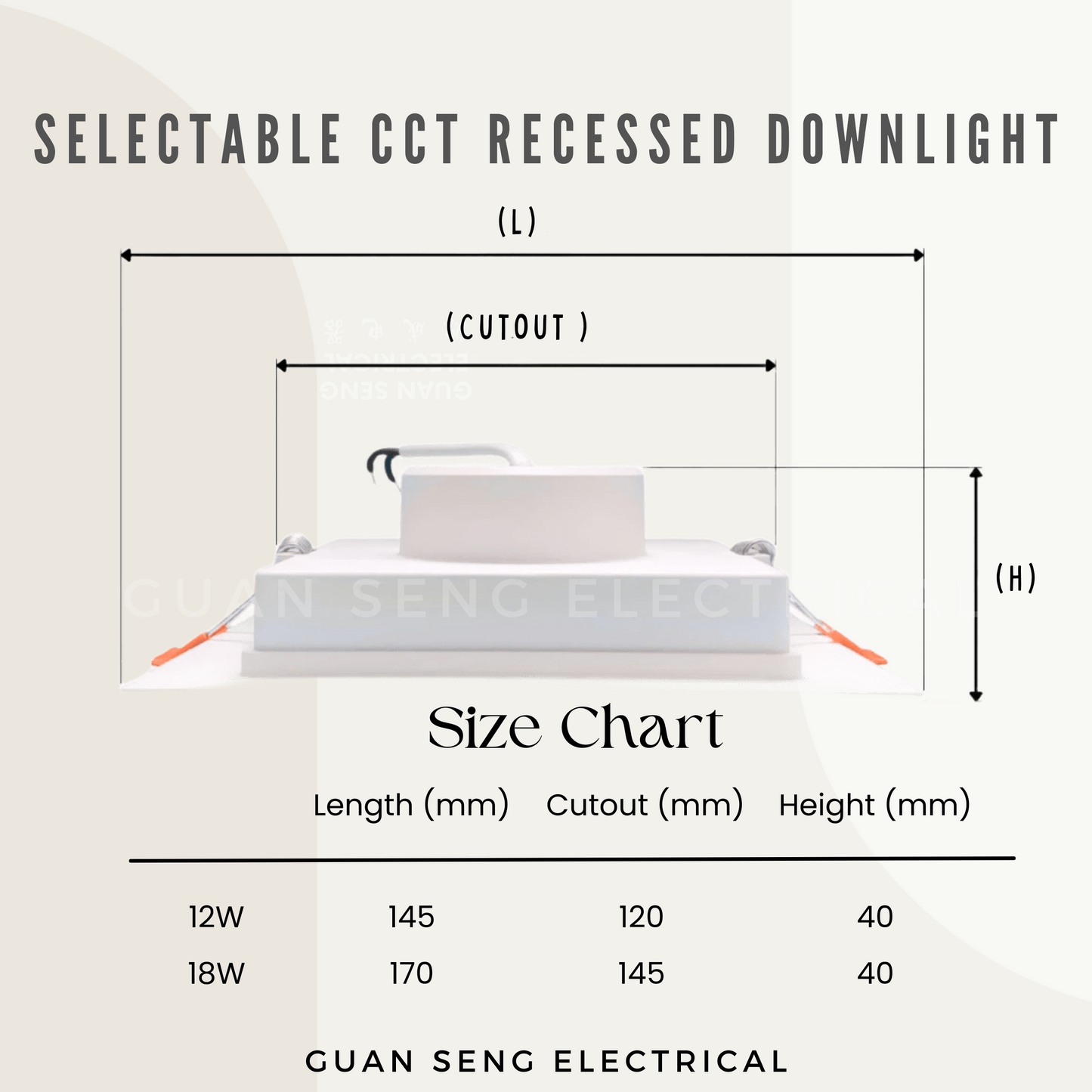 Selectable CCT Square Recessed Downlight 12W 18W Warm White Cool White Daylight