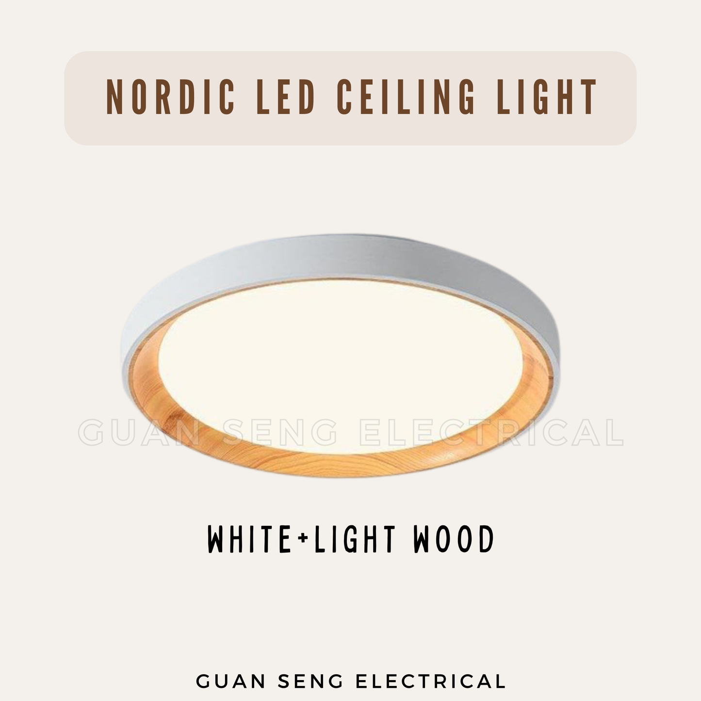 Nordic Ceiling Light with Inner Wood Print 36W Daylight 3Tone