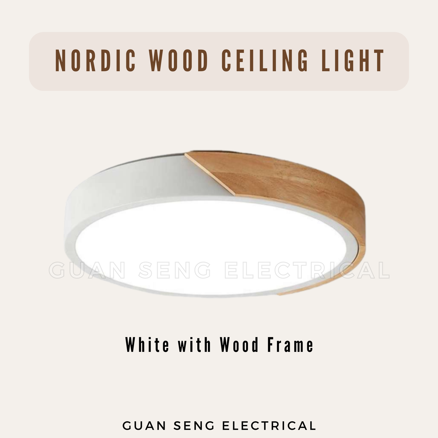 Nordic LED Ceiling Light Black White with Wood Frame Remote Controller 36W 48W