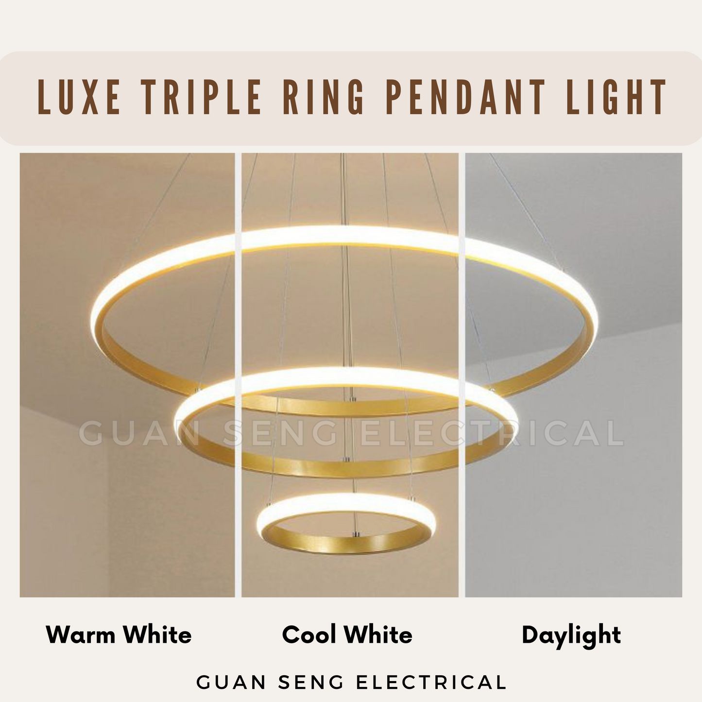 Luxe Triple Ring Pendant Light Black Gold